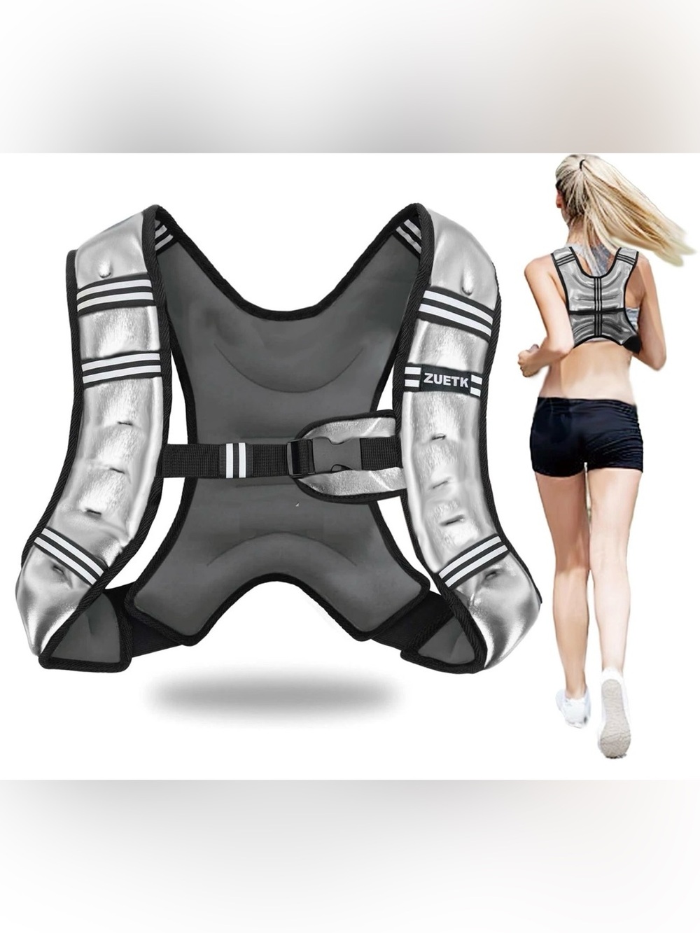 (New) Metallic Silver Weighted Vest / Reflective Weight Running Vest ZUETK